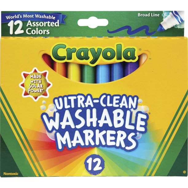 Crayola Ultra-Clean Washable Markers, Broad Bullet Tip, Assorted Colors, 12/Pack