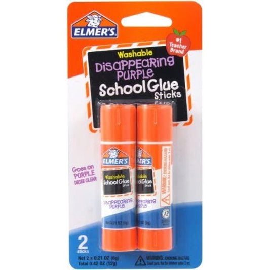 Elmer's Disappearing Purple Washable School Glue Sticks, 0.21 oz 2 Pack