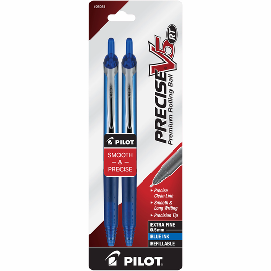 Pilot Precise V5 RT Extra-Fine Premium Retractable Rolling Ball Pens Blue 2 Pack