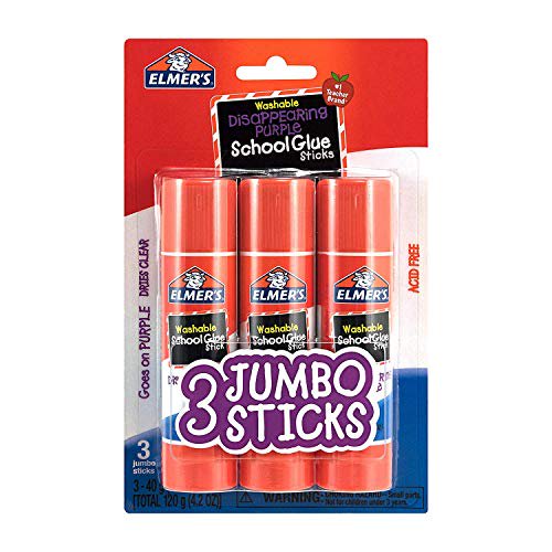 Elmer's Glue Stick Washable Disappearing Purple, 1.4 oz 3 Pack