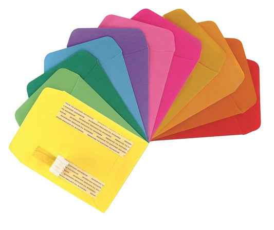 Library Pockets 3.5" x 4.875" Self Adhesive - 30 Ea. of 10 Colors, 300 Pockets