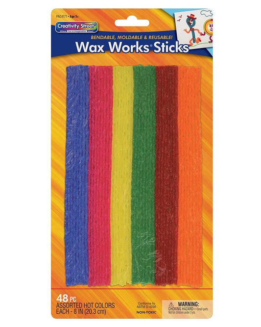 Wax Works® Sticks Assorted Hot Colors 8" 48 Pieces