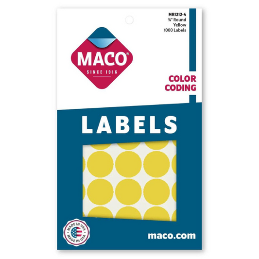 3/4" Dia. Color Coding Labels, Yellow, 1000/Bx