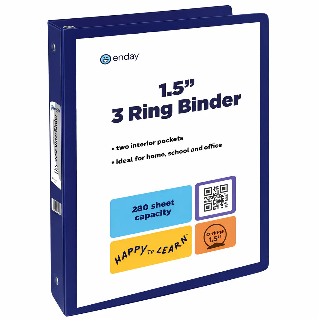 Enday 1-1/2" 3-Ring View Binder With 2-Pockets, Dark Blue