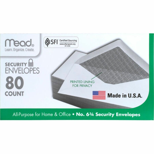 Mead #6 White Security Envelopes 80 Count