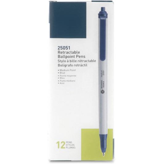 Retractable Ballpoint Pens Medium Point Blue Ink White Barrel 12/ Pack