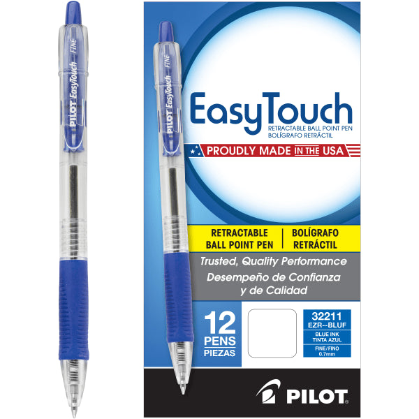 Pilot EasyTouch Retractable Ballpoint Pens, Fine Point, Blue 12 Pack