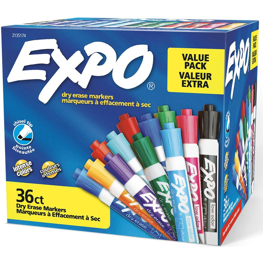 Expo Low-Odor Dry Erase Chisel Tip Markers Chisel Marker Point Assorted Ink 36 / Box