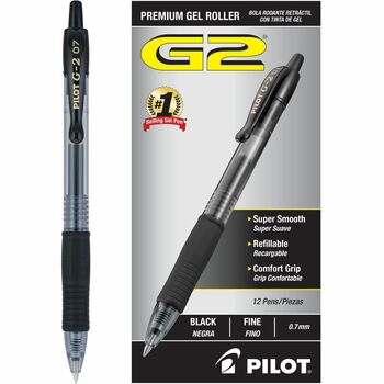 Pilot G-2 Retractable Gel Pens, Fine Point, 0.7 Mm, Black 12 Pack