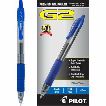 Pilot G-2 Retractable Gel Pens, Fine Point, 0.7 Mm, Blue 12 Pack