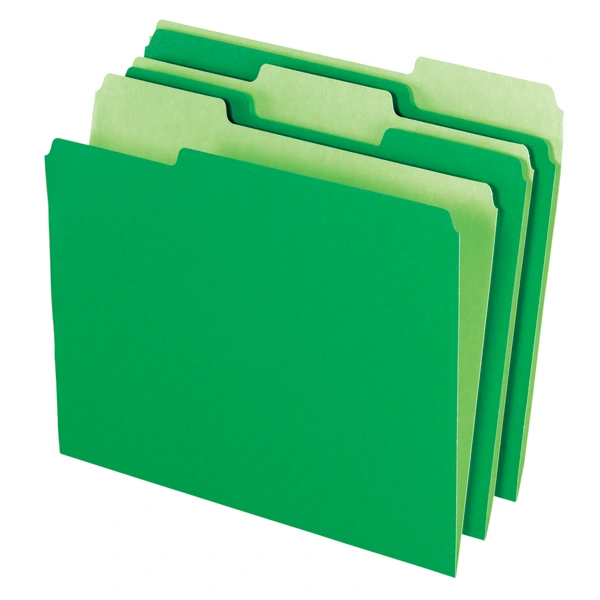 2-Tone File Folders, 1/3 Cut, Letter Size, Green, Box Of 100