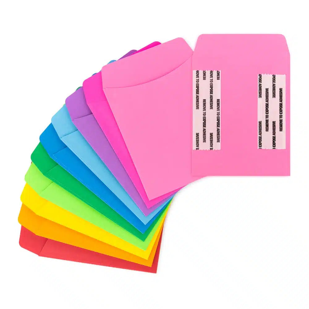 Library Pockets 3.5" x 4.875" Self Adhesive - 30 Ea. of 10 Colors, 300 Pockets