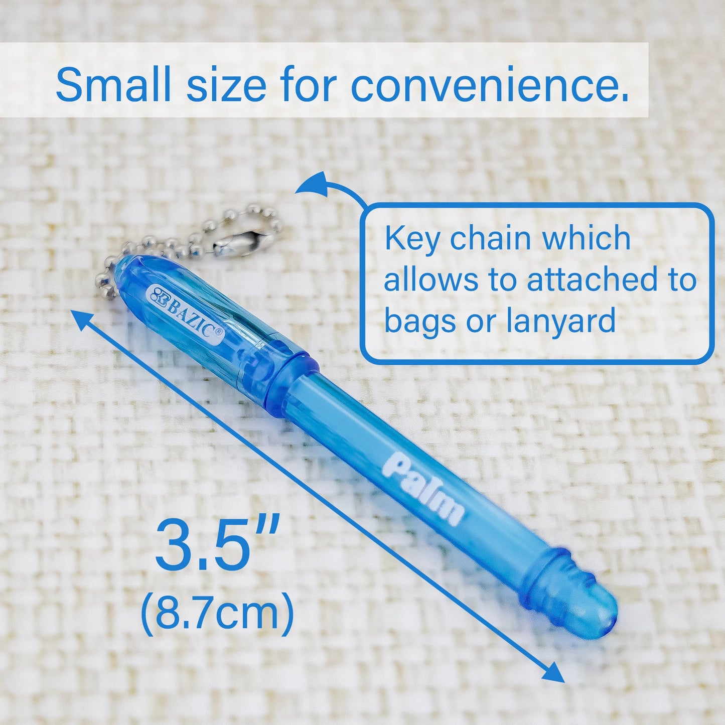 BAZIC Palm Mini Ballpoint Pen w/ Key Ring (5/Pack)