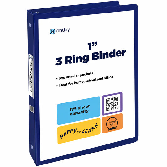 Enday 1" 3-Ring View Binder With 2-Pockets, Blue