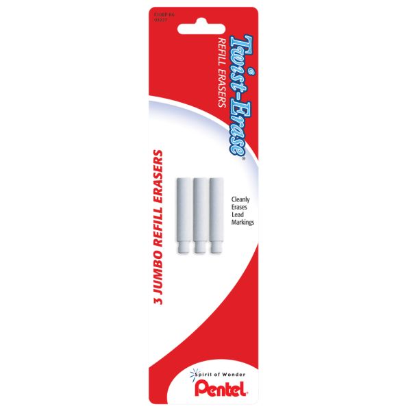 Pentel Refill Erasers, White, 3/Pack (E10)