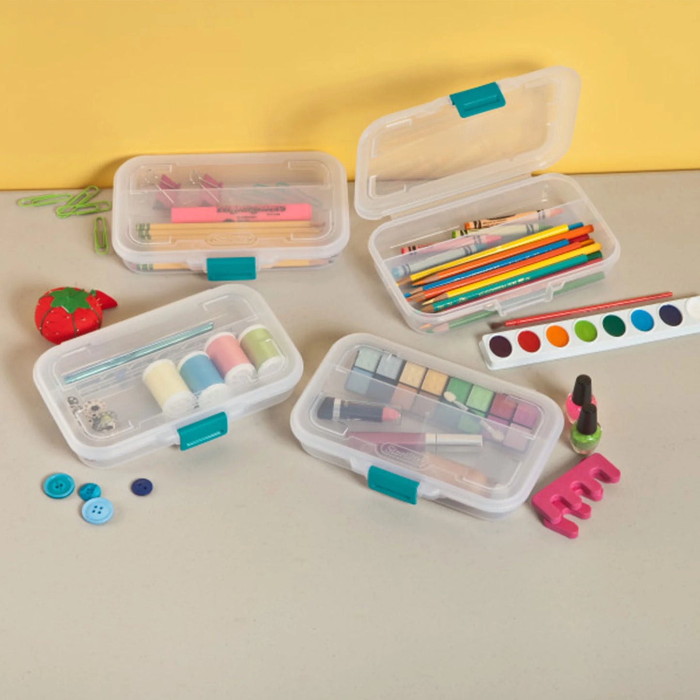Sterilite Convenient Divided Clear Pencil Storage Box & Latch Lid