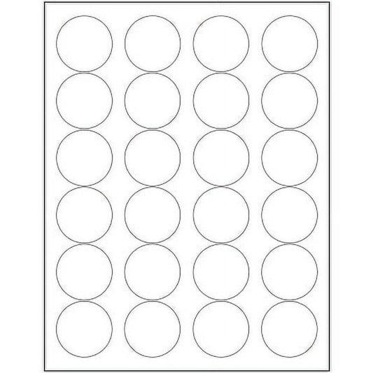 White Round Labels  1-2/3" Diameter Circle, 24 Labels Per Sheet 25 Sheets/Box