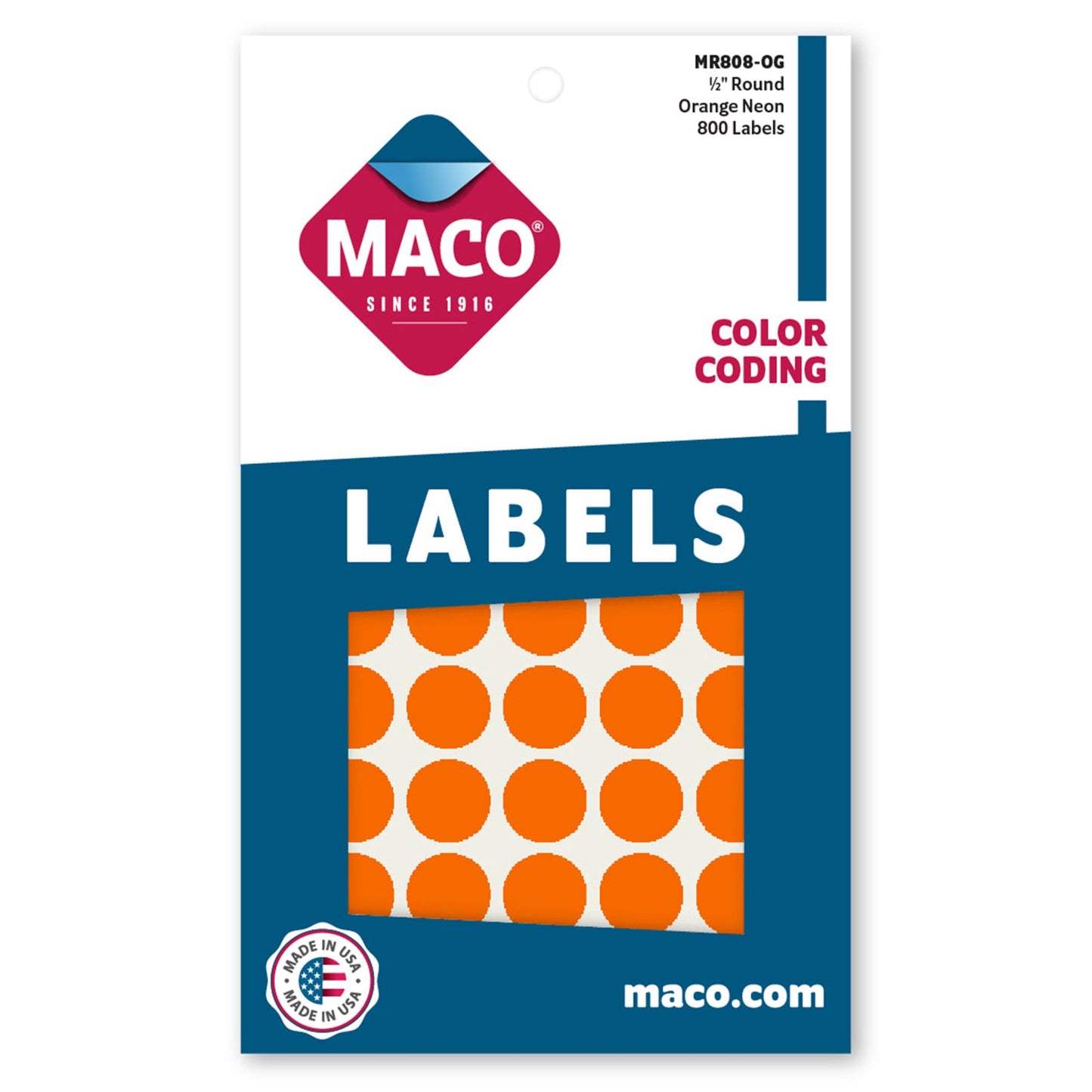 1/2" Dia. Color Coding Labels, Orange Neon, 800/Bx