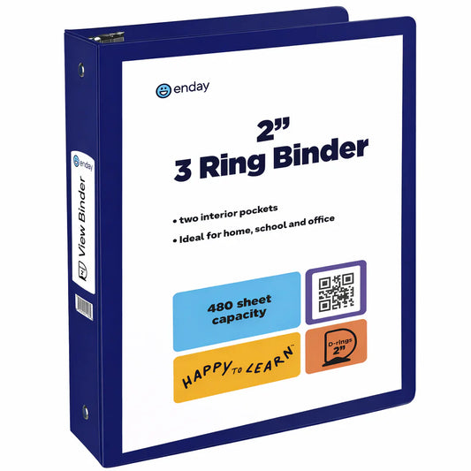 Enday 2″ Slant-D Ring View Binder With 2 Pockets, Blue