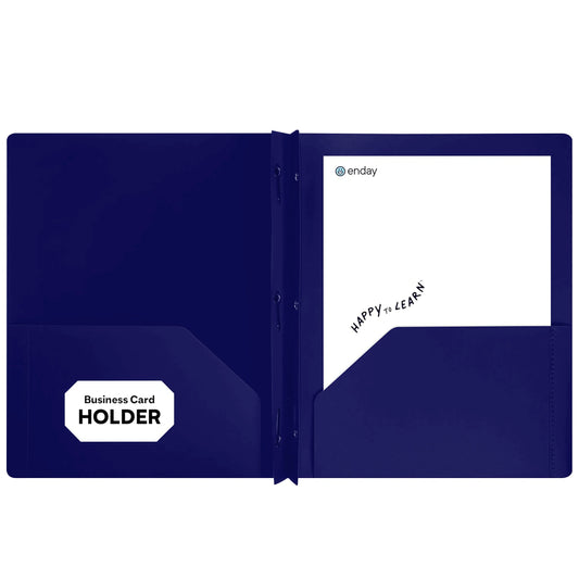 Enday Plastic 2-Pockets Poly Portfolio W/ 3 Prongs, Blue