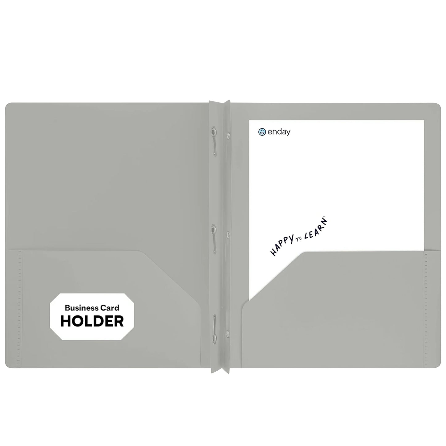 Enday Plastic 2-Pockets Poly Portfolio W/ 3 Prongs, Gray