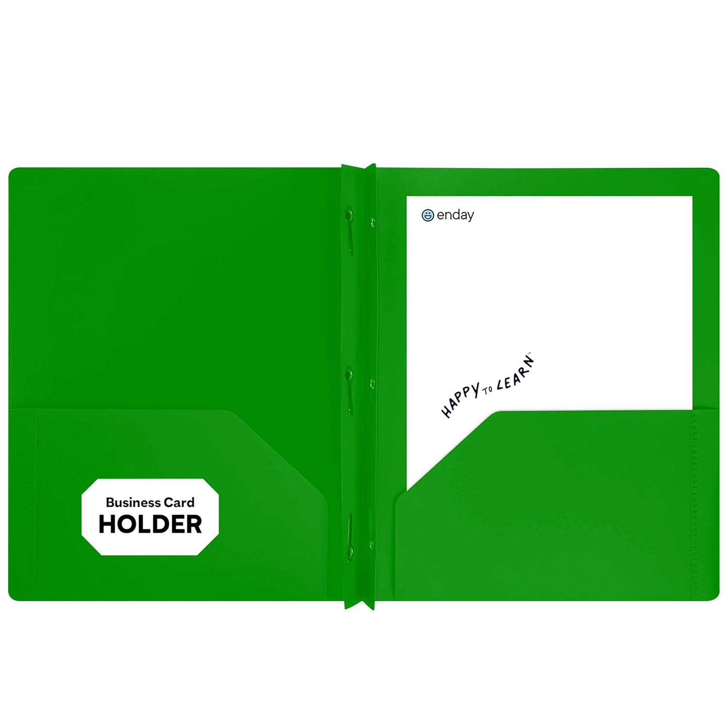 Enday Plastic 2-Pockets Poly Portfolio W/ 3 Prongs, Green