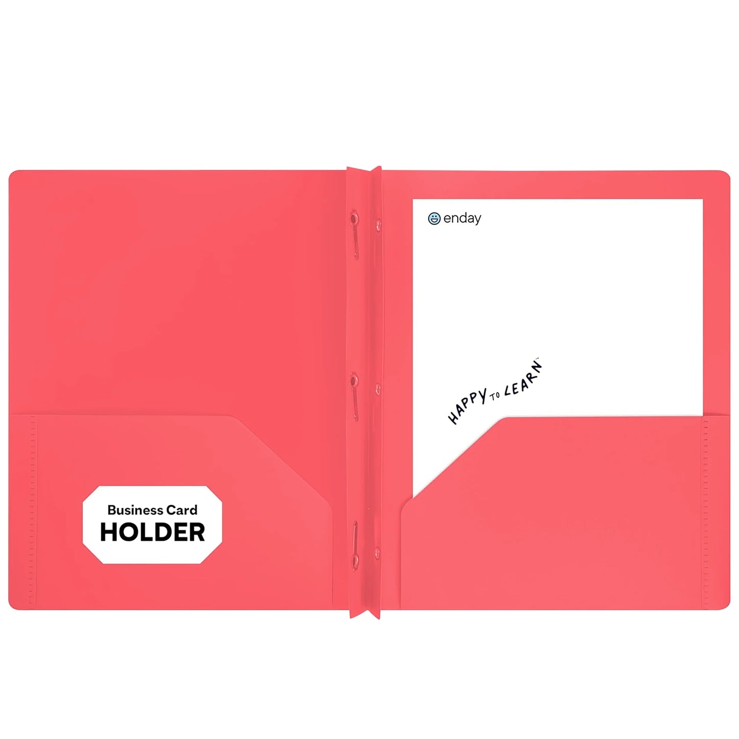 Enday Plastic 2-Pockets Poly Portfolio W/ 3 Prongs, Red