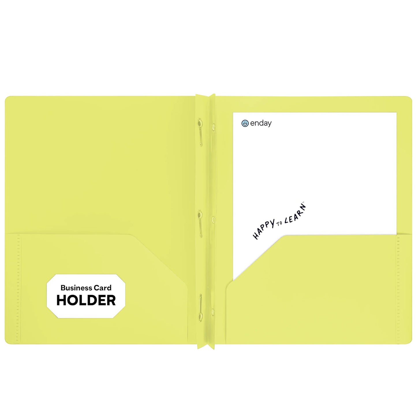 Enday Plastic 2-Pockets Poly Portfolio W/ 3 Prongs, Yellow