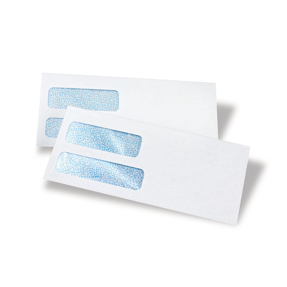 #9 Security Envelopes, Double Window, 3-7/8" x 8-7/8", Gummed Seal, White, Box Of 500
