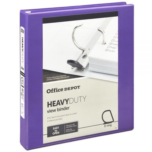 Heavy-Duty View 3-Ring Binder, 1" D-Rings Purple