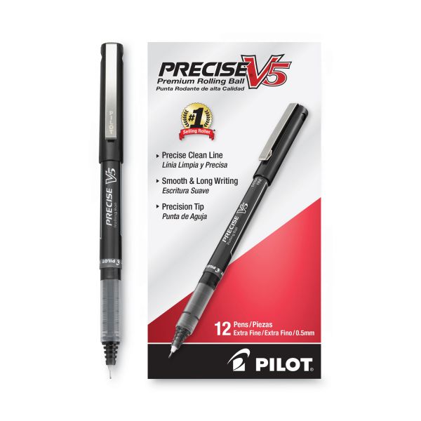 Pilot Precise V5 Liquid Ink Rollerball Pens, Extra Fine Point, Black 12 Pack