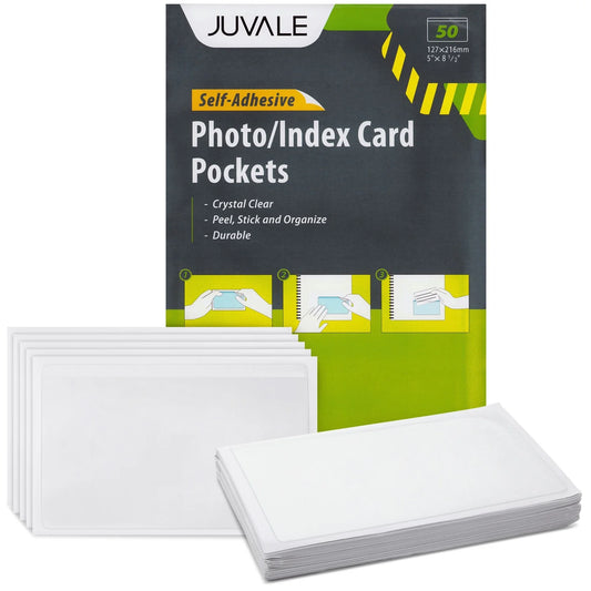 Top Load 5x8 Photo Sleeves with Adhesive, Index Card Holder 50-Pack