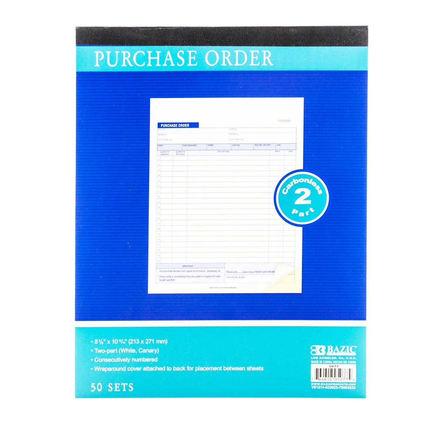 Purchase Order Book 8 3/8" x 10 11/16" 2-Part Carbonless 50 set