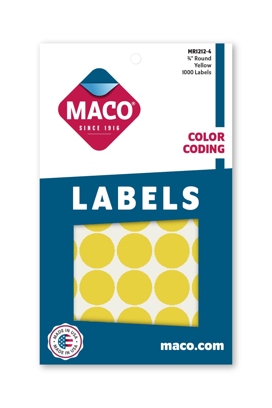 3/4" Dia. Color Coding Labels, Yellow, 1000/Bx