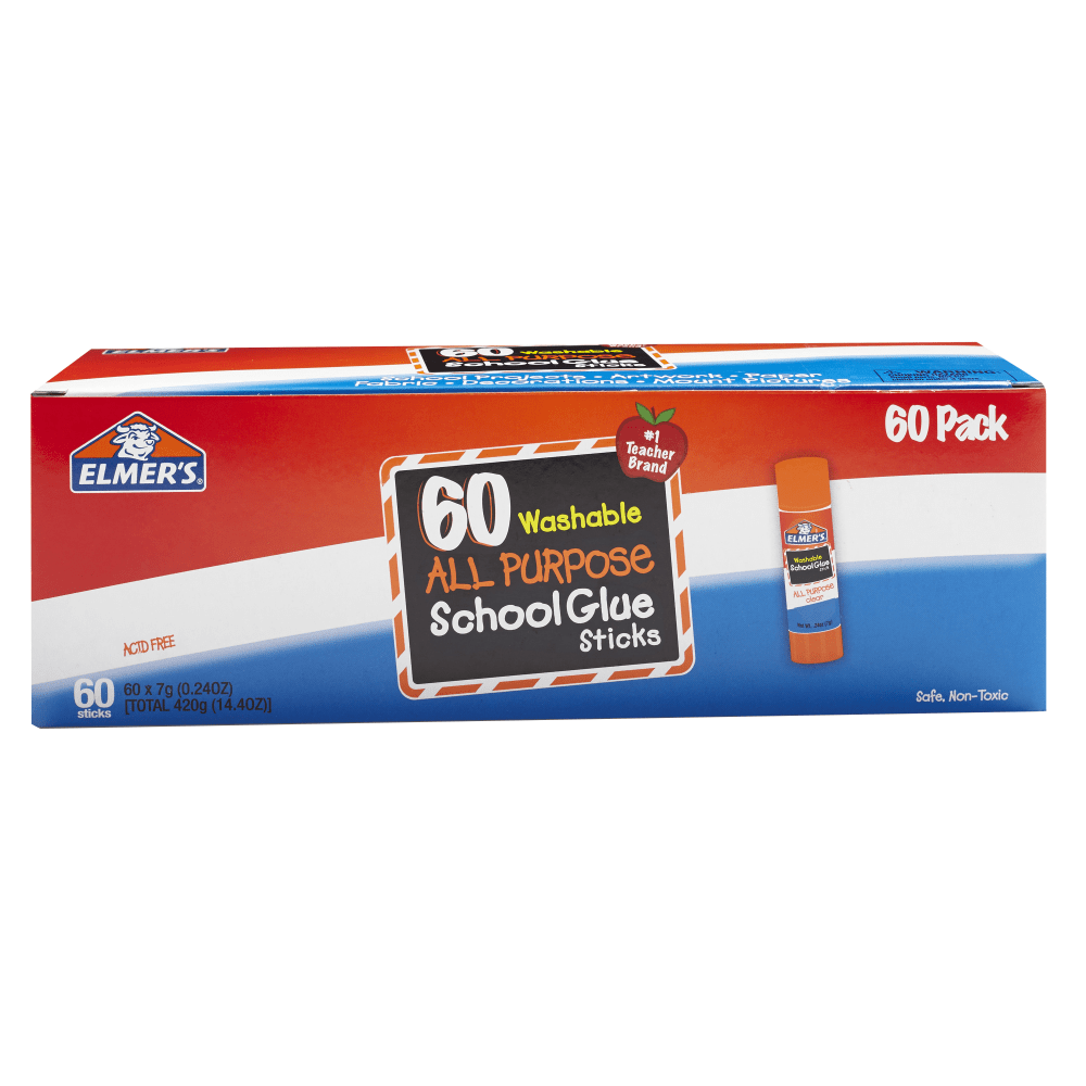 Elmer's® Glue Stick Classroom Pack, All-Purpose Clear, 0.24 oz Box Of 60
