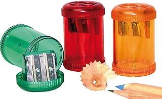 Kum 1-Hole Steel Blade Barrel Pencil Sharpeners with Waste Container, Colors Vary