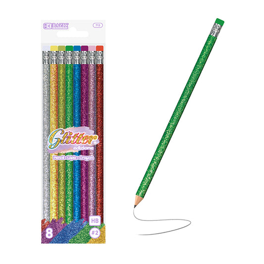 Metallic Glitter Pencil w/ Eraser 8/Pack
