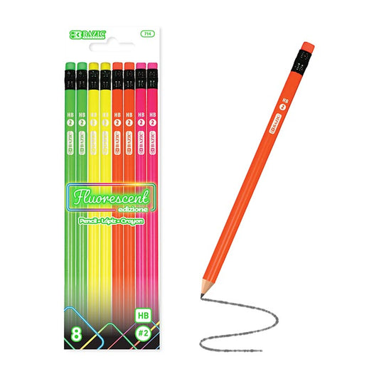 Fluorescent Pencil w/ Eraser 8/pack