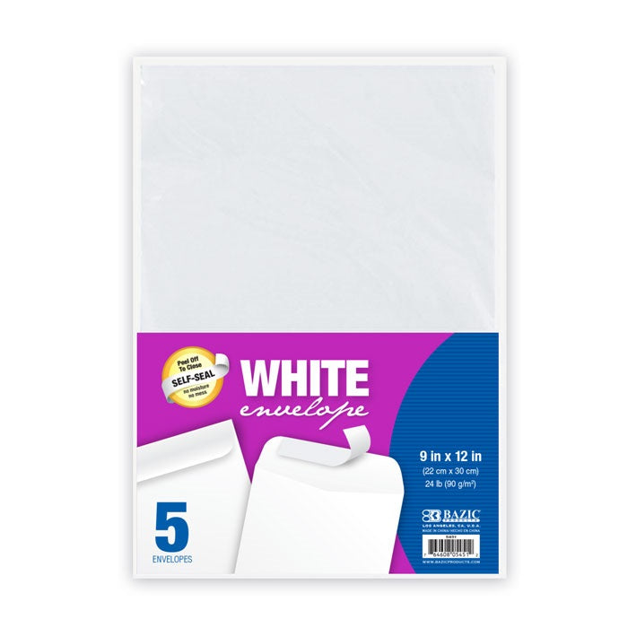 9" x 12" Self-Seal White Envelope (5/Pack)