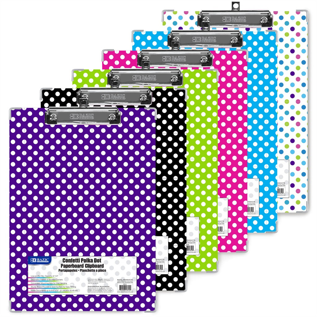 Paper Click Board Standard Size Confetti Polka Dot Paperboard Clipboard w/ Low Profile C ...
