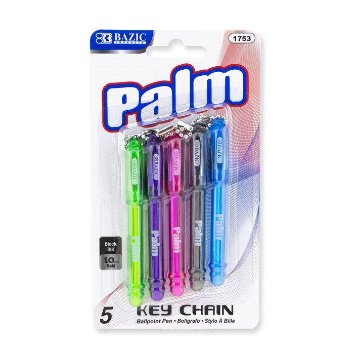 BAZIC Palm Mini Ballpoint Pen w/ Key Ring (5/Pack)