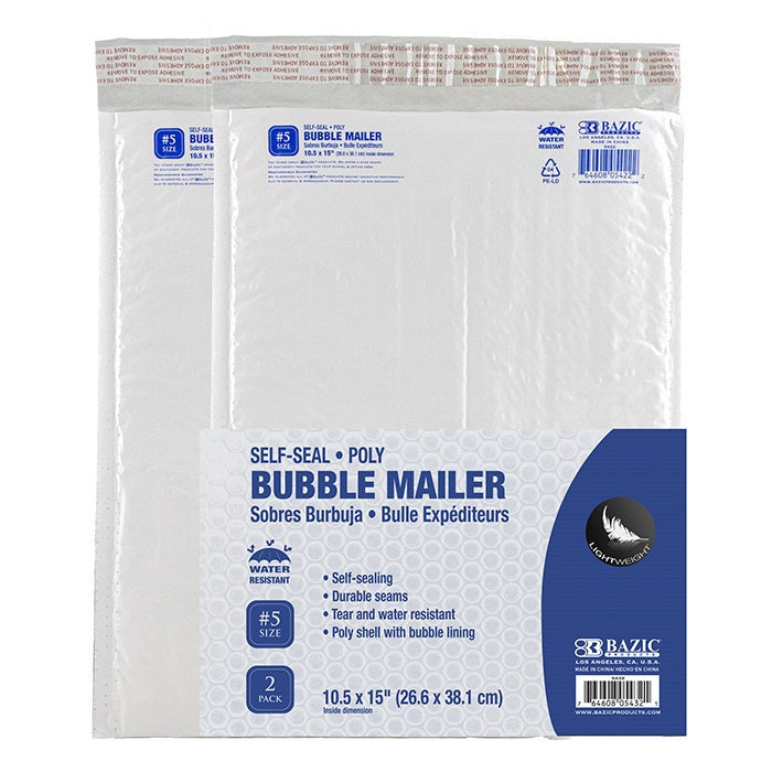 Self-Seal 10.5" x 15" (#5) Poly Bubble Mailer (2/Pack)