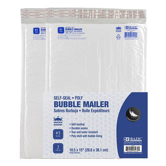 Self-Seal 10.5" x 15" (#5) Poly Bubble Mailer (2/Pack)