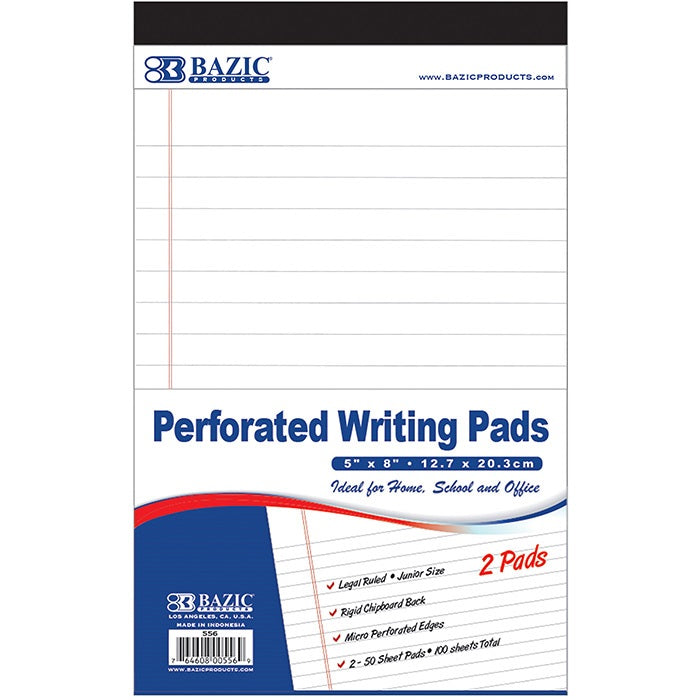 White Jr. Perforated Writing Pad 5" X 8" 50 Ct. (2/Pack)