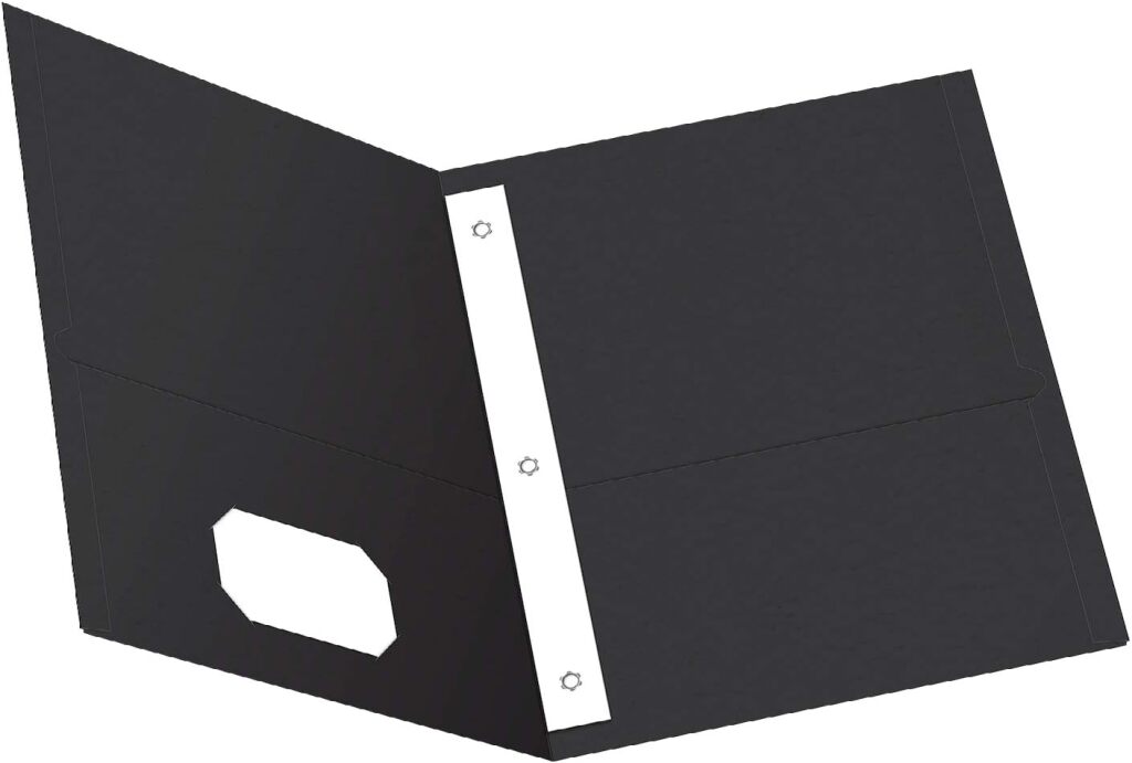 3 Prong 2 Pocket Paper Folder Black 25/Pcs