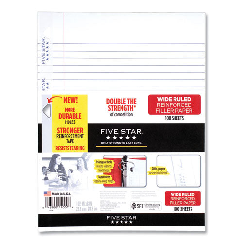 Reinforced Filler Paper, 3-Hole, 8.5 X 11, Wide Rule, 80/Pack