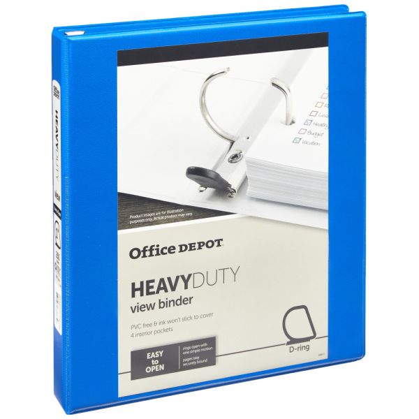 Heavy-Duty View 3-Ring Binder, 1" D-Rings Blue