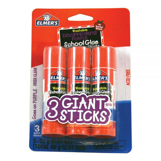 Elmer's Washable Disappearing Purple School Glue Sticks, 0.77 Oz, Pack Of 3 Sticks