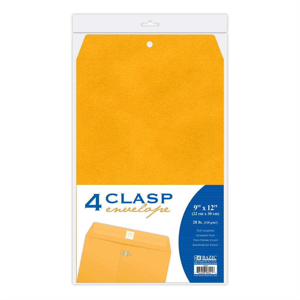 9" x 12" Manila Envelopes, Clasp Closure, Brown Kraft, 4/Pack