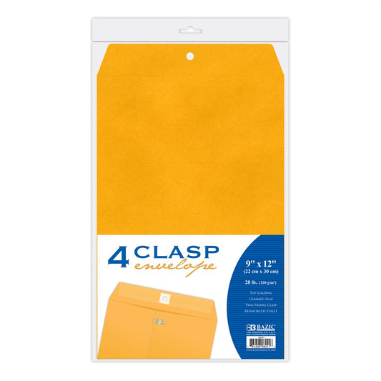 9" x 12" Manila Envelopes, Clasp Closure, Brown Kraft, 4/Pack